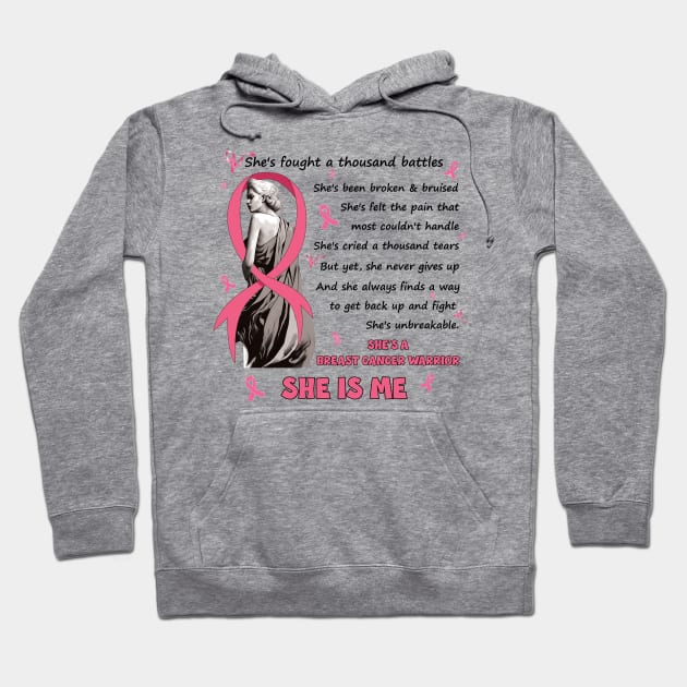 She's Fought A Thousand Battles She'S A Breast Cancer Warrior Hoodie by Schoenberger Willard